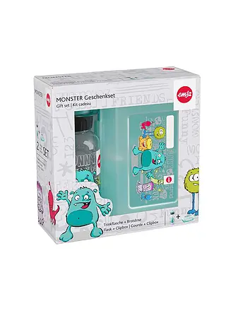 EMSA | Geschenkset 2tlg. Lunchbox und Trinkflasche MONSTER Tuerkis | 